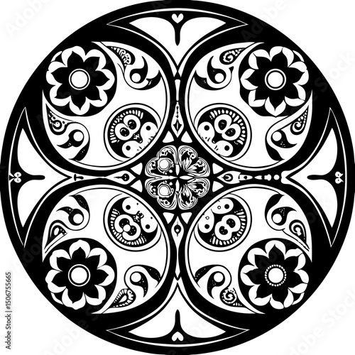 black and white round ornament mandala design