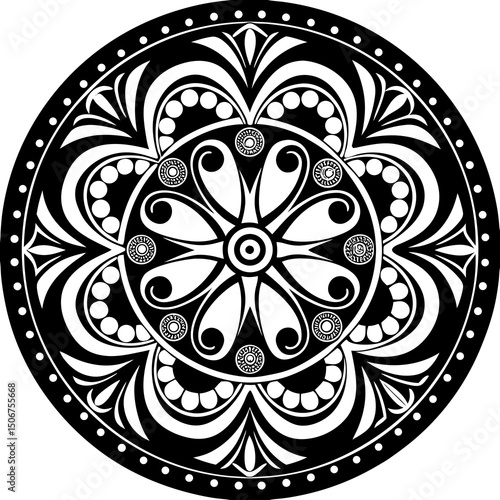 black and white round ornament mandala design