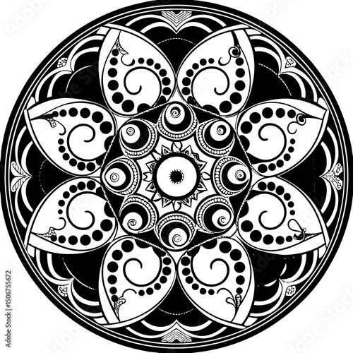 black and white round ornament mandala design