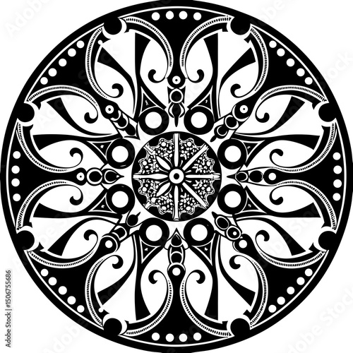 black and white round ornament mandala design
