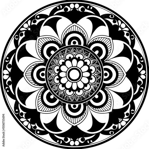 black and white round ornament mandala design