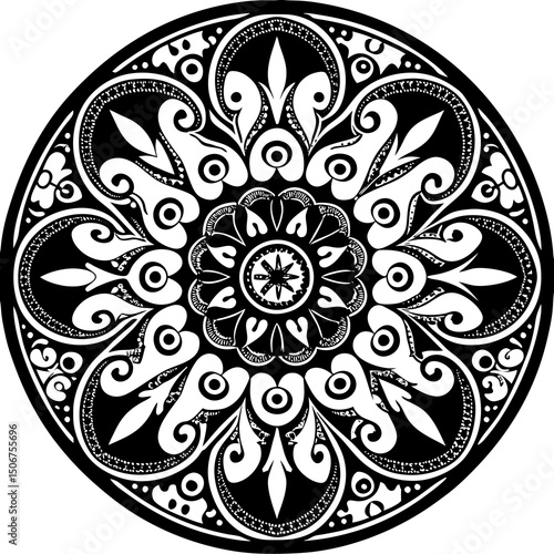 black and white round ornament mandala design