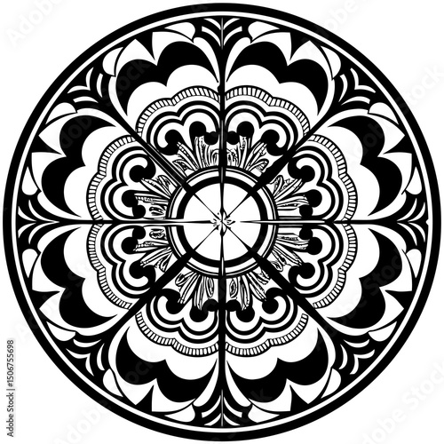 black and white round ornament mandala design