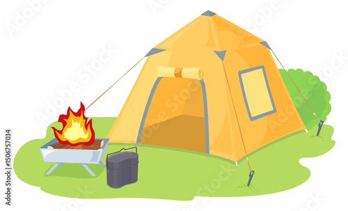 キャンプ場のテント～tent～（焚火・飯盒・テント・キャンプ）※個別レイヤー
