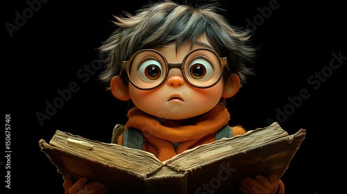 Child reading ancient book