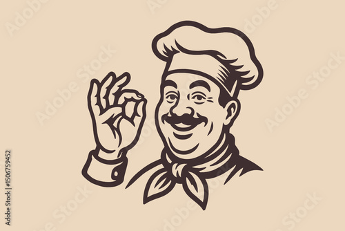 Chef character making okay gesture retro vector illustration