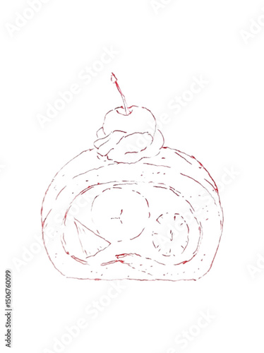 Hand drawn vector illustration of fruit swiss roll cake