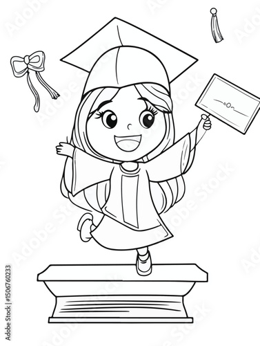 Excited Graduate Girl Jumping – Graduation Coloring Page