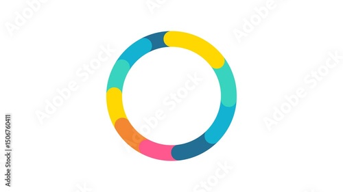 Colorful group of circle rings animation isolated in the white background. Copy space middle of the circles for text.