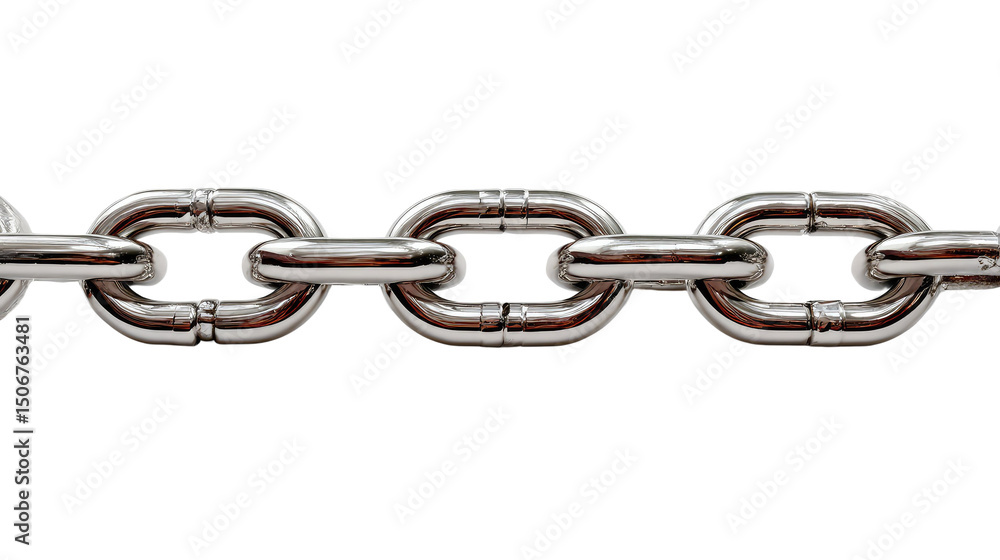 Fototapeta premium Stainless Steel Chain Link: Close-up of a gleaming stainless steel chain, showcasing the intricate details of each link's construction. The image exudes strength, resilience.
