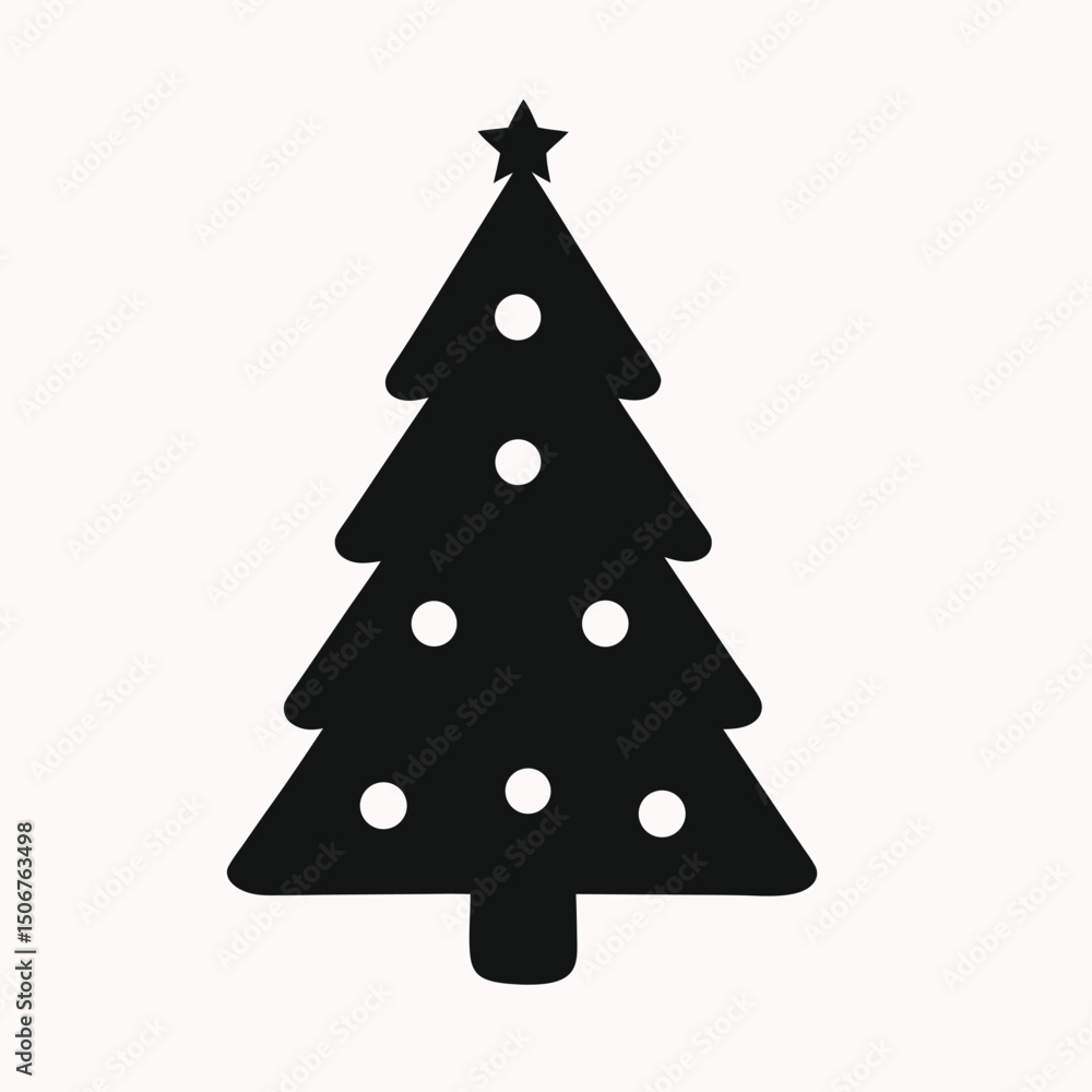 Fototapeta premium Simple Black Silhouette Christmas Tree Icon Festive Holiday Symbol