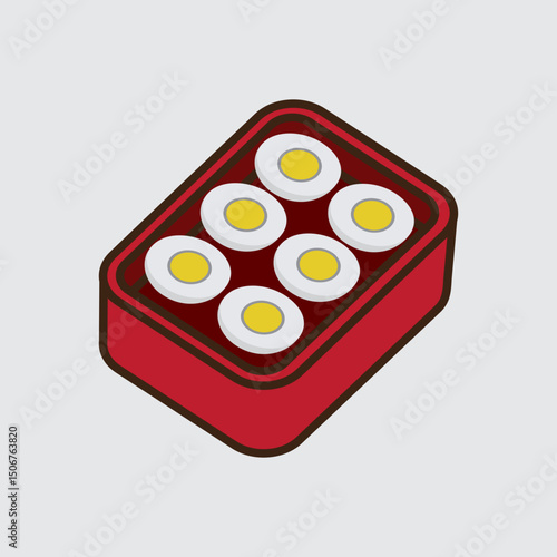 Illustration of a Hard-Boiled Egg on Red Bento Box