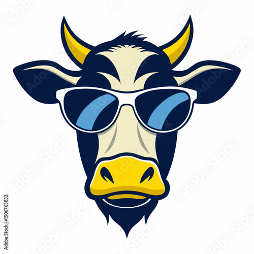 A cow head is wearing aviator goggles, a silhouette