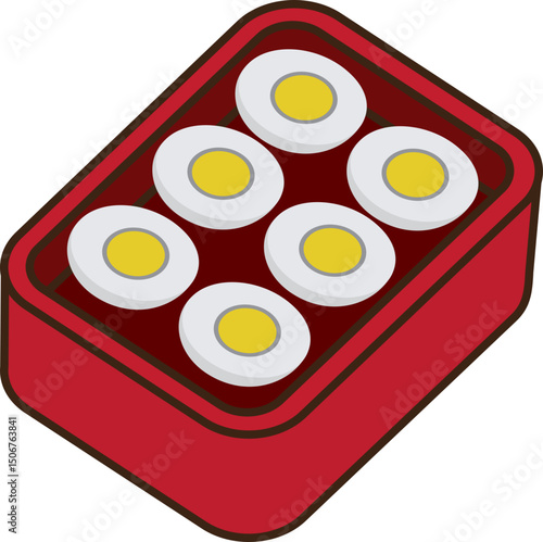 Illustration of a Hard-Boiled Egg on Red Bento Box