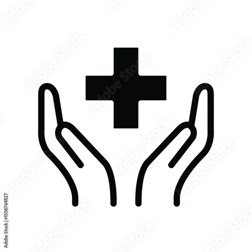 A simple yet powerful icon representing healthcare and protection. Two hands gently cradling a medical cross, symbolizing care and support.
