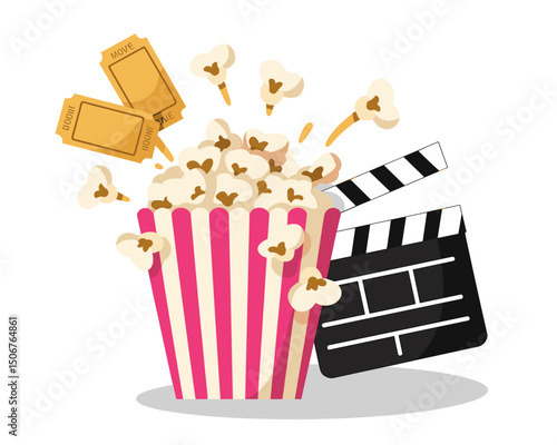 Popcorn, Movie Tickets, and Clapperboard Representing Cinema and Entertainment  