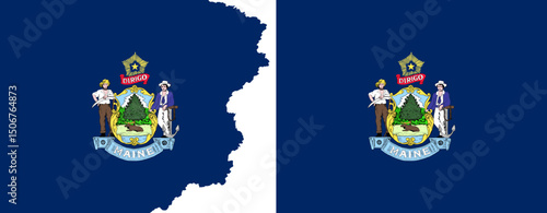 Maine State flags vector. Standard flag and with torn edges