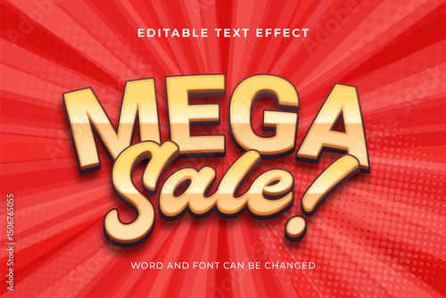 Bold editable text effect for mega sale promotion with bright red background and comic style design. Perfect for discount, marketing, and shopping banners.