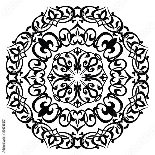 Vector round ethnic element, circular Uzbek national ornament, Islamic pattern, design templates, isolated on white background