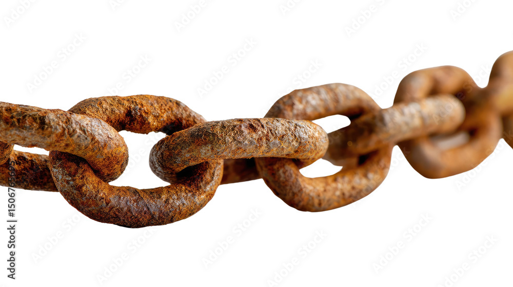 Obraz premium Rusty Chain Close-Up: A macro shot captures the textures of a rusty chain, with an intriguing interplay of light and shadow, symbolizing strength and resilience over time.