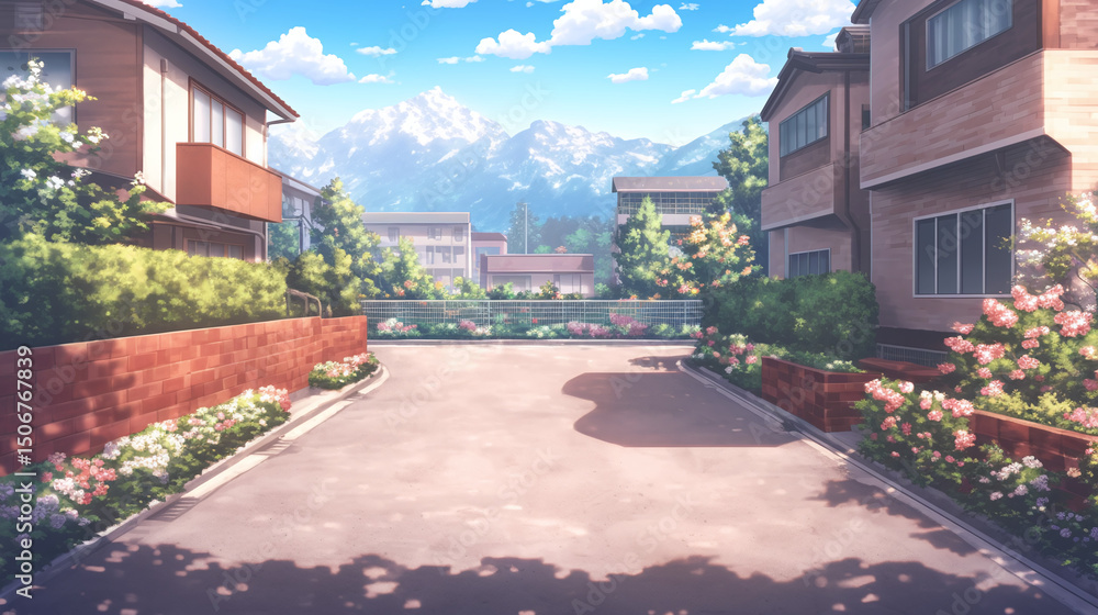 Fototapeta premium Japanese Townhouses in a Peaceful Neighborhood