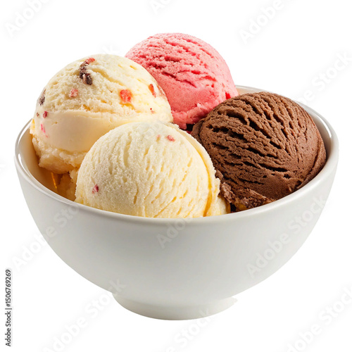 Ice cream sundae in a glass bowl isolated on transparent background