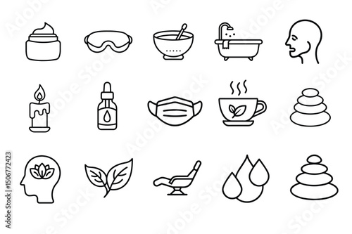 Spa & Wellness Line Icon Set – Self-care, Skincare, Meditation & Relaxation Vecto