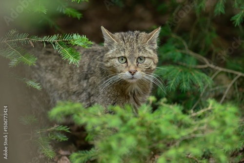 Photography Portrait of a beautiful european wildcat in the nature habitat