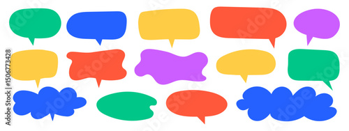 Collection of doodle colorful text boxes, speech bubbles, chat icons