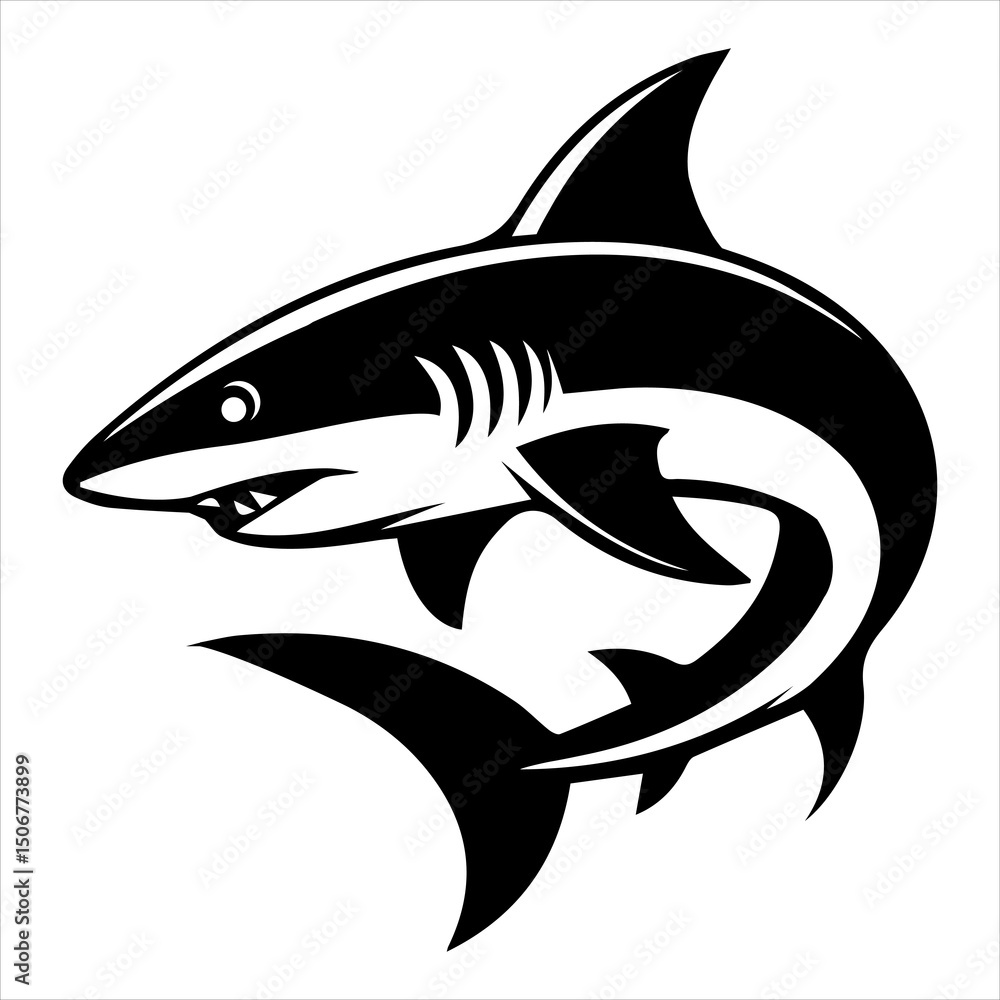 Obraz premium Tribal Style Shark Vector Illustration with Aggressive Expression