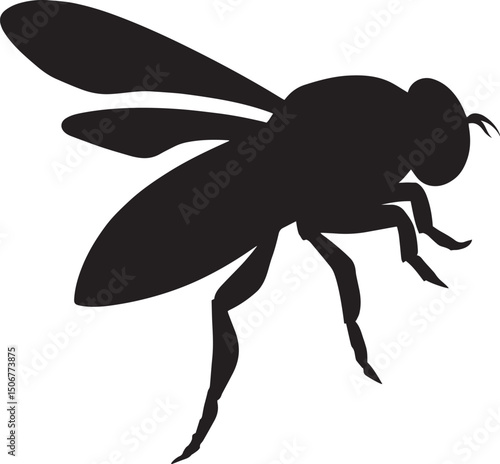 Black Fly Silhouette Vector Isolated on Transparent Background