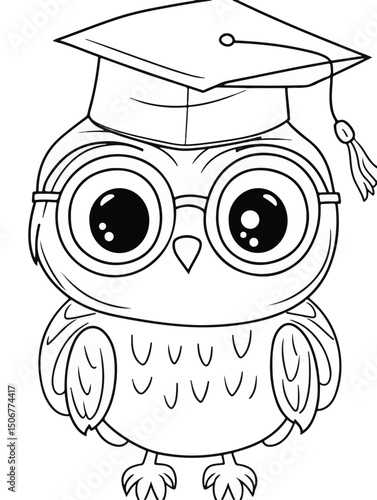  Graduation Owl with Cap and Glasses – Coloring Page