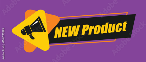 megaphone with new product template, business design, marketing, announcement, discount, cashback. creative banner. editable vector eps 10.