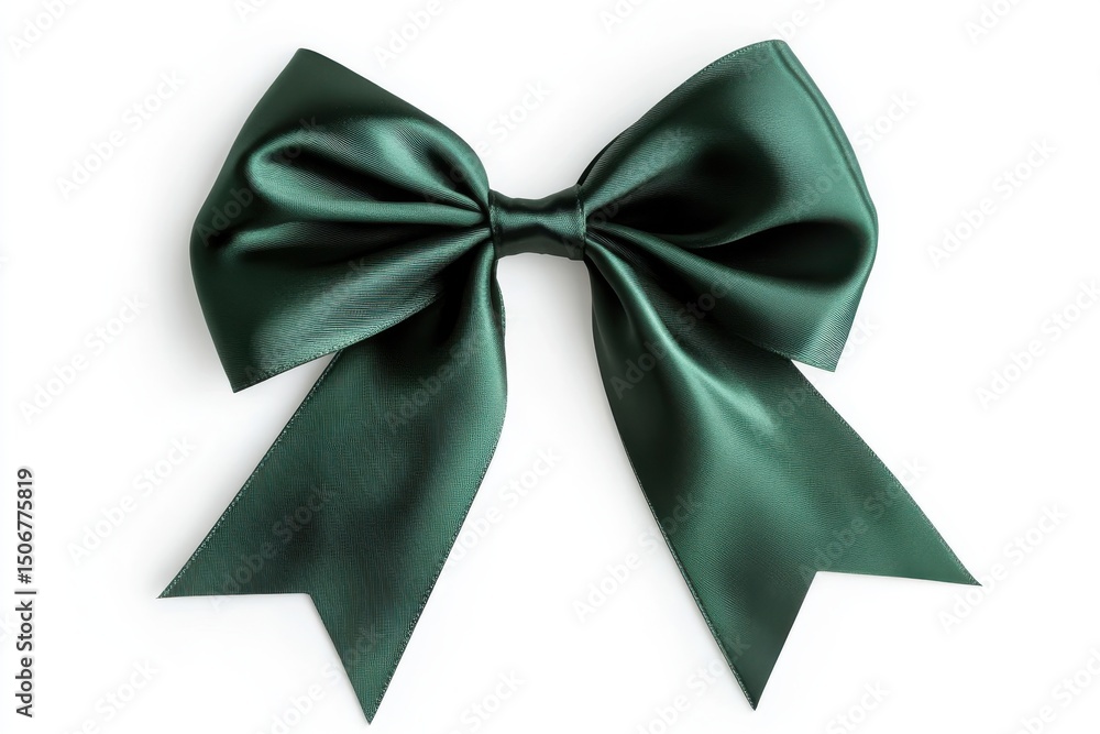 Naklejka premium Elegant green satin ribbon bow isolated on white background