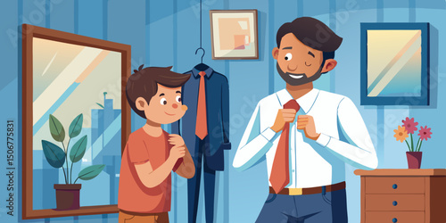 Father and Son Getting Ready Together A Heartwarming Moment of Bonding and Preparation