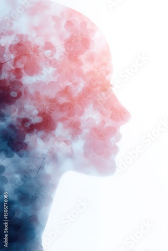 human head side profile blooming flowers inside brain mental health