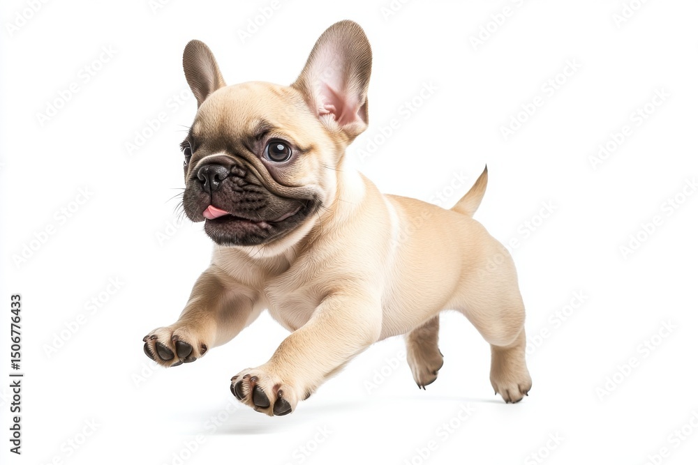 Playful french bulldog puppy running isolated on white background Playful french bulldog puppy running isolated on white background