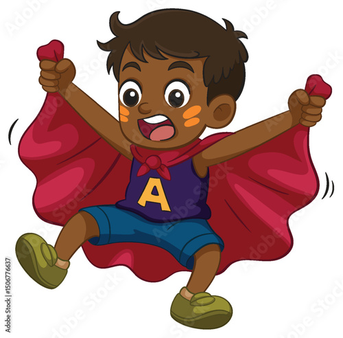 Joyful Child in Superhero Costume Illustration