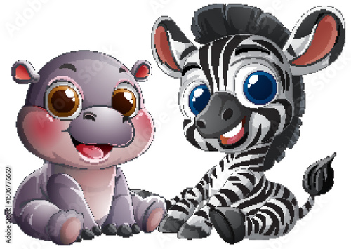 Adorable Baby Hippo and Zebra Friends