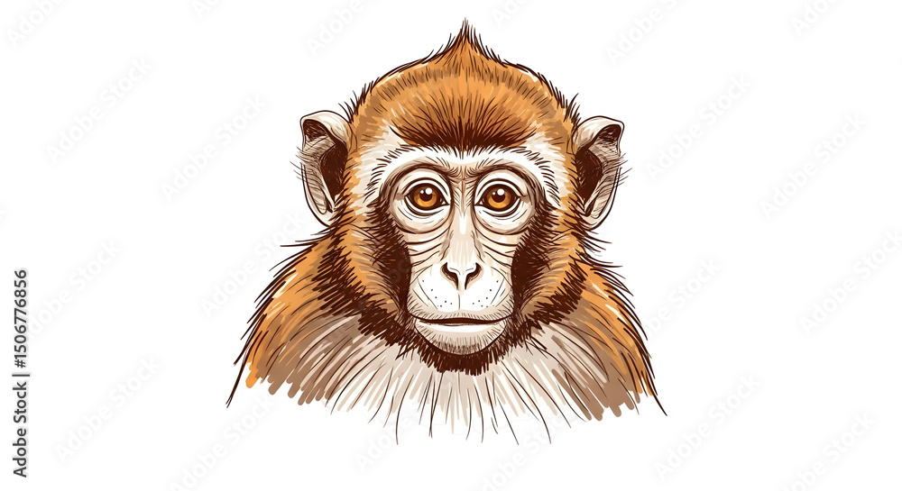 Monkey Portrait Digital Art on Transparent Background Monkey Portrait Digital Art on Transparent Background
