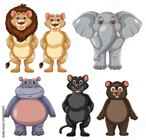 Cute Cartoon Animals Standing Together