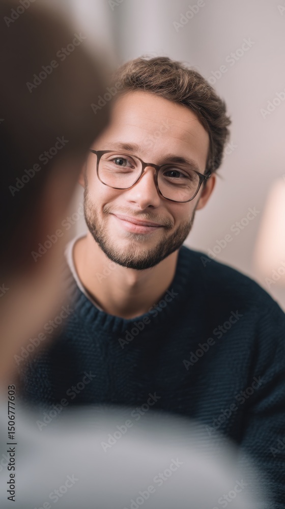 Obraz premium psychologist smiling gently listening to teenager speak warm atmosphere