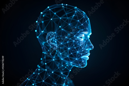 Blue human head silhouette with binary code technology concept illustration