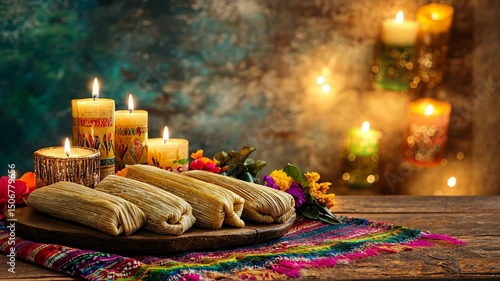 Enjoying traditional mexican tamales on a festive table with candles and flowers