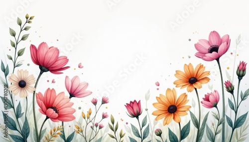 Delicate watercolor wildflowers, soft pastel shades, graphic, summer, repeat