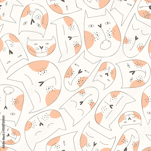 Seamless pattern with cat faces for baby fabric. Pattern for diapers for newborn babies. Flat vector illustration.