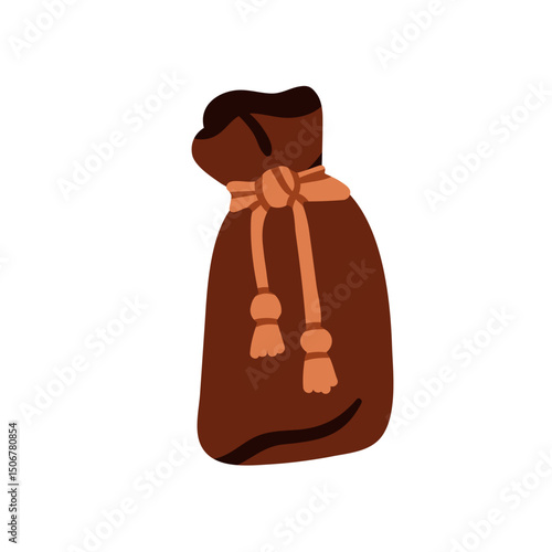 Bag, pouch tied with rope, string. Small textile sack closed with drawstrings...