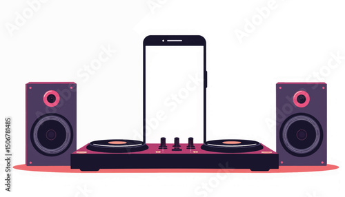 Mixing music with a phone and speakers during a vibrant party atmosphere