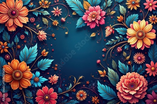 Intricate paisley floral pattern in vibrant hues, vintage, floral background, fabric