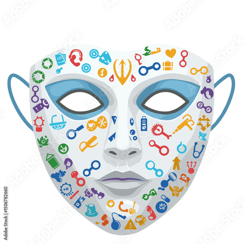 Concept of immunity represented by a colorful mask with icons  